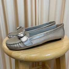 Women's Office Chic Leather Gold Metallic Buckle Flats Sz 7.5