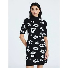 Scoop Jacquard Black & White Floral Sweater Mini Dress Women XL NWT