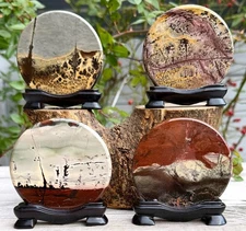 Wholesale Lot 4 Pcs Natural Picture Jasper Slab W Stand Crystal Healing Energy