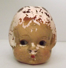 Vtg. Medium Composition Girl Doll Head Painted Face Imperfect Restore Repurpose