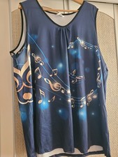 Ärmelloses Shirt 6XL, blau mit Noten verzier...