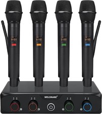 4-Channel Wireless Microphone System, UHF Compact Cordless Mic Set w/ 4x10...