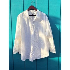 FUTURE COLLECTIVE Womens Oversized White Rhinestone Button Down Shirt XXL