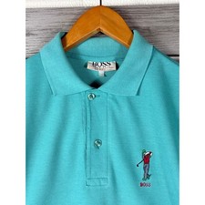 Vtg 80s Hugo Boss Golf Polo Shirt Mens Small Teal Cotton Embroidered Logo