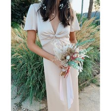 Show Me Your Mumu Rome Twist Gown Champagne Luxe Satin XS NWT