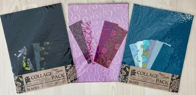  3 Pkg COLLAGE PAPER PALETTE LOT 8.5x11 34 Textured Painted Handmade Decorative