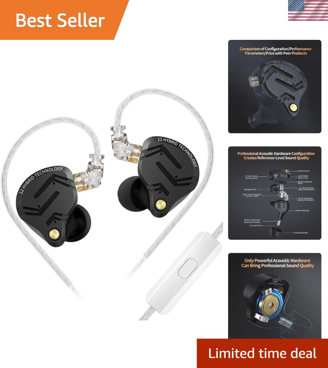 KZ ZS12 PRO X Dark Black Hybrid Earbuds - Perfect for Audiophiles & Gamers