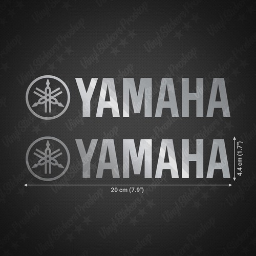 2 stickers YAMAHA 20 cm ARGENT brillant tuning moto logo autocollant réservoir - Foto 1 di 3