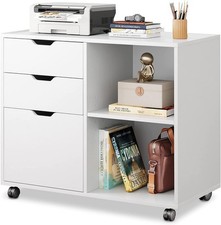 3-Drawer Wood File Cabinet, Mobile Lateral Filing Cabinet