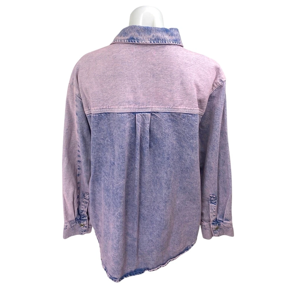 MNG Mango Women's Purple Washed Colorblock Patchwork Denim Jean Jacket Size M - Image 2 of 4