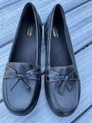 Clarks Dark Brown Loafers with Bow Accent Womens Size 9M 