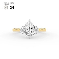 Pear Diamond Trilogy Ring 14k Yellow Gold Labgrown 1.95 Ct Solitaire