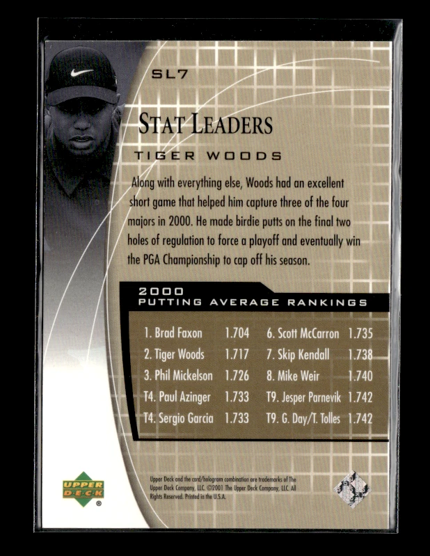 2001-02 Upper Deck Tiger Woods Stat Leaders #SL7 - image 2 of 2