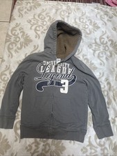 Children Place Boy Gray Sherpa Lined Cotton Hooded Front Zip Jacket - Size M 7/8