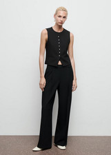 NWT MANGO MNG BLACK PLEAT FRONT WIDE LEG TROUSERS PANTS SZ 36 US 4