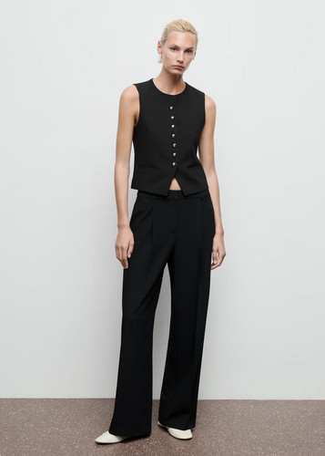 NWT MANGO MNG BLACK PLEAT FRONT WIDE LEG TROUSERS PANTS SZ 36 US 4