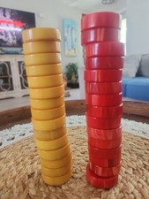 Vintage Lot 30 Bakelite Backgammon Game Pieces Red & Butterscotch 1 1/2 X 3/8