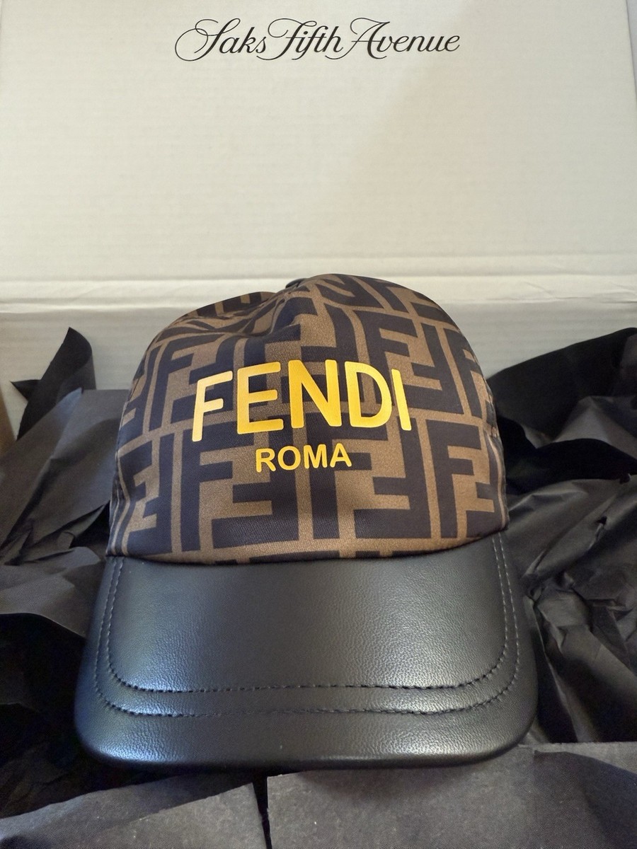 Fendi Kids Unisex FF Nylon Hat w Fendi Roma Leather Visor & Adjust