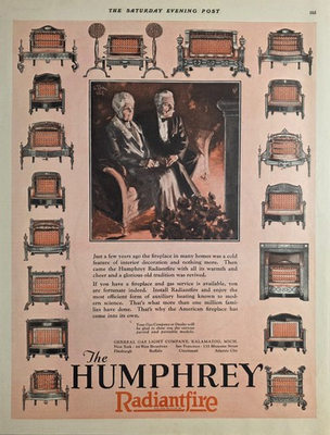 #ad 1927 Print Ad Humphrey Radiantfire Gas Fireplaces General Gas Light KalamazooMI $31.88