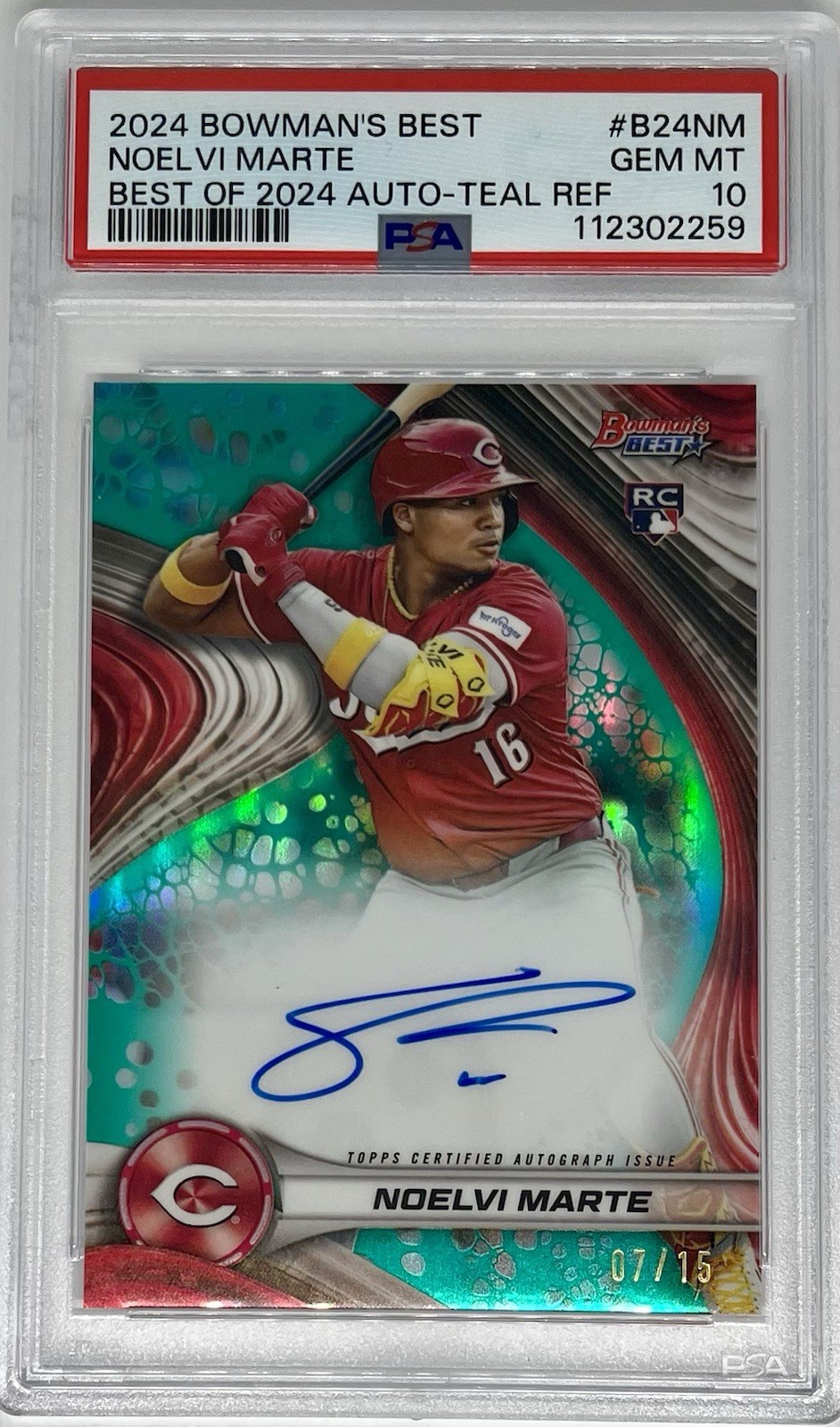 Noelvi Marte 2024 Bowman's Best Teal Refractor /15 Rookie Auto PSA10 *POP1*🔥