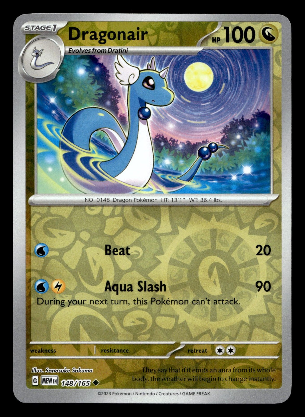 Dragonair 148/165 Reverse Holo 151 Pokemon NM