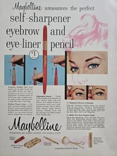 1958 Maybelline The perfect Eyebrow and eyeliner pencil cosmetic vintage ad 