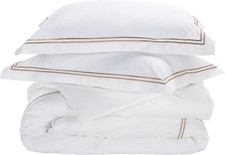 Luxury 300TC Cotton Duvet Cover Set, King - Golden Taupe  White, 3-Piece