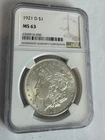 1921-D Morgan Silver Dollar MS63 NGC #050