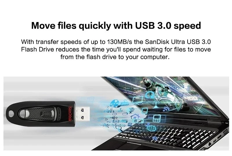 Clé USB 3.0 Sandisk Ultra 32Go 64Go 128Go 256Go 512Go CZ48 130Mo/s Haute Vitesse - Photo 4/4