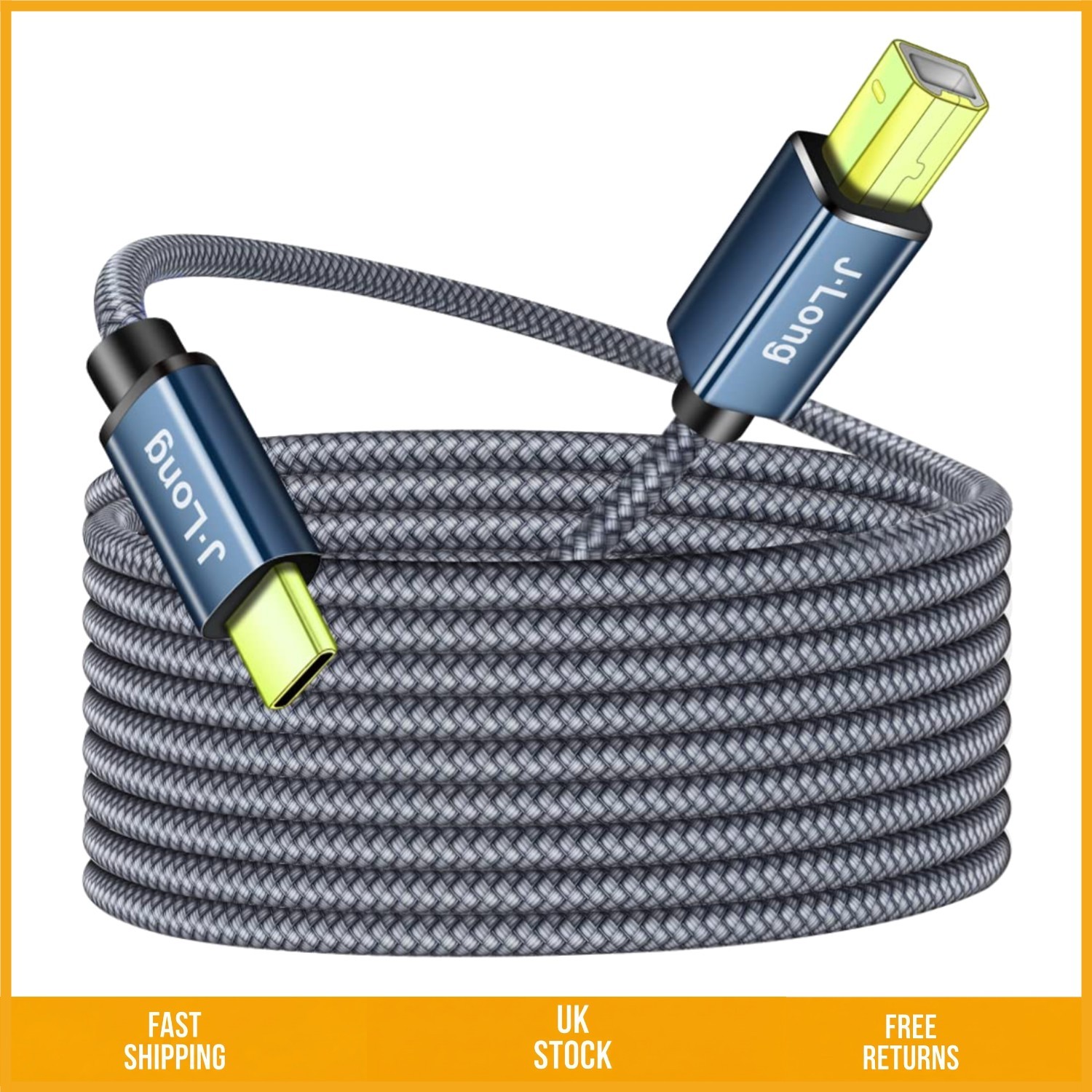 Durable Braided High Speed USB C to USB B Printer Scanner Data Cable Lead 2m