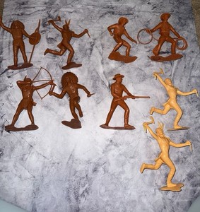 Vintage Louis Marx & Co. Cowboys And Indians Big Plastic Figures Toys 1964