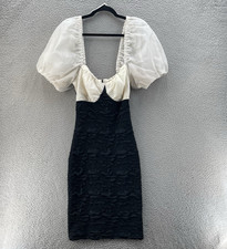 Vintage Nuance Dress Women 7 Black White Puff Sleeves Bodycon Made in USA 80s *