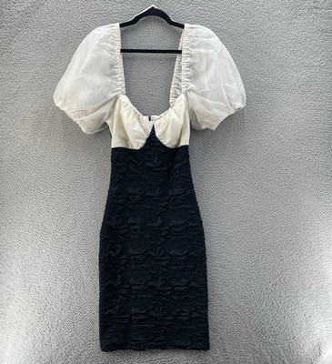 Vintage Nuance Dress Women 7 Black White Puff Sleeves Bodycon Made in USA 80s *