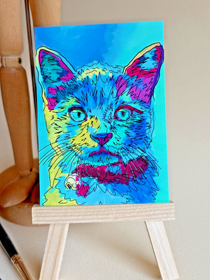 ACEO Original Cat Painting Print On Archival Paper - Pop Art Cat