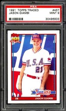 Jason Giambi Rookie Card 1991 Topps Traded #45T PSA 9. rookie card picture