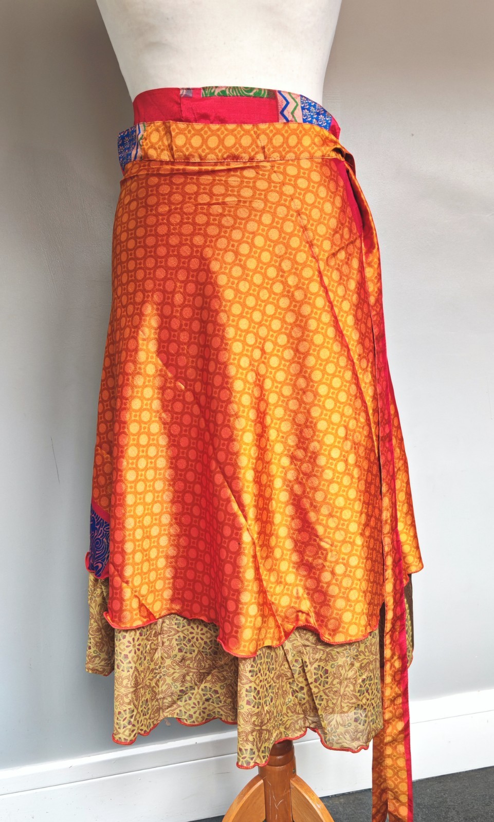 Falda envolvente midi talla grande india étnica hippy festival sari pareo cebada naranja