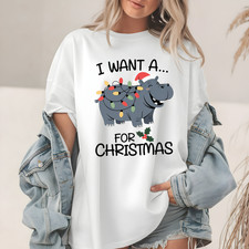 I Want a Hippo for Christmas Funny Holiday Graphic Tee