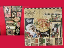 Graphic 45 CHRISTMAS Time Collection Pack 12x12 and Chipboard Bundle