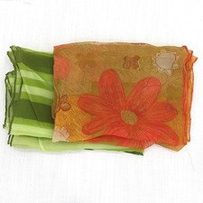 Women's Sheer Casual Floral Print Scarf LOT 2 Vintage 1960s Chiffon Neckerchief