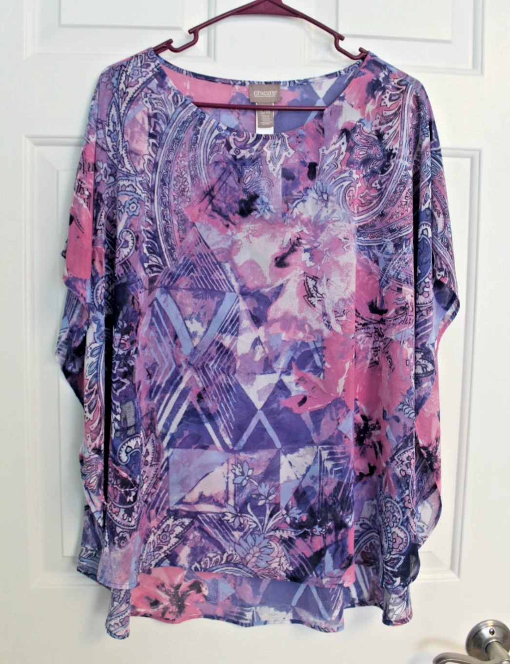 NWT Chico’s S/M Hi Low Chianti Crew Poncho Violet Light Cover Up Cruise Pool
