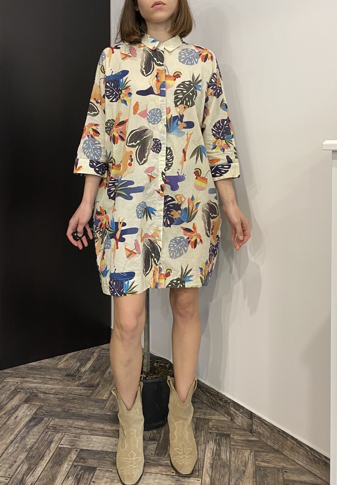 ALTRA & Other Stories Camicia Abito Cotone Stampato Hawaiano Tg 34