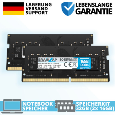 32GB DDR4 RAM PC4-2400T SO-DIMM 1Rx8 2400 MHz 1.2V Notebook Speicher (2x 16GB)