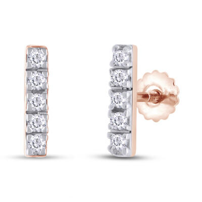 Gemma 3 Diamond Vertical Bar Stud Earrings 14K Yellow Gold / Single Stud (1