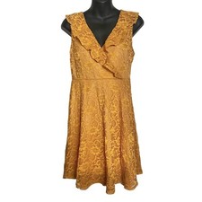 Forever 21 Marigold Lace Ruffle V-Neck Dress M