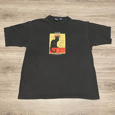 Vintage 90s Le Chat Noir (The Black Cat) Art Poster Paris T-Shirt Adult Large