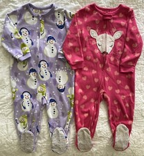 Lot of 2 - Carter's Footed Fleece Pajama, 2T Deer  Snowmen