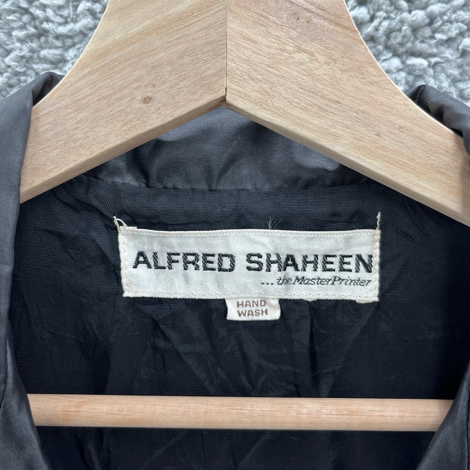 Vestido De Colección Años 60 Alfred Shaheen Mujer XL Negro Estampado Anfitriona Kimono Plumero Topper Foto 3 de 4