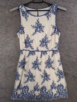 Sophie Max Dress Women Extra Large White Blue Lace Sleeveless Knit Lining  Pullon | eBay