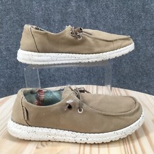 Hey Dude Shoes Womens 7 Wendy Casual Comfort Moc Toe Sneakers Brown Fabric Flats