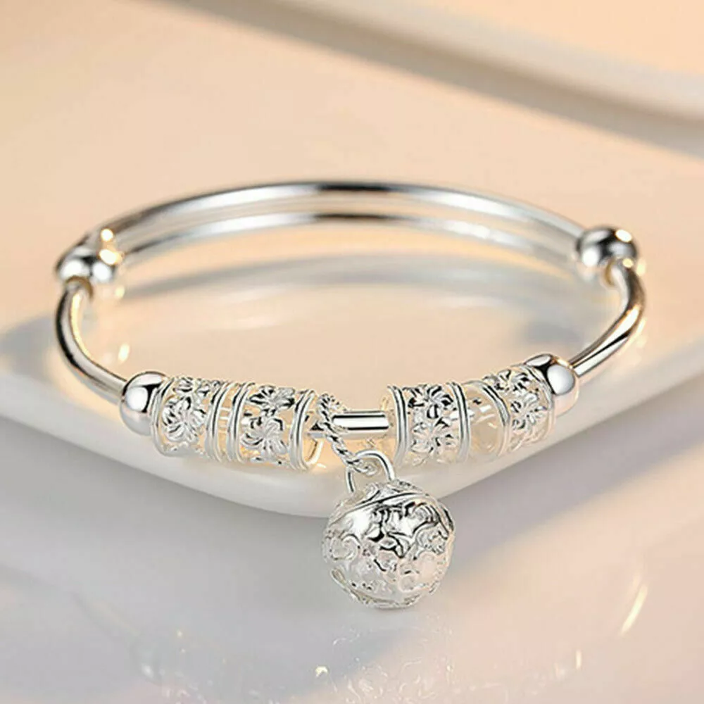 925 Sterling Silver Bangle Bracelet Women Girl Ladies Boho Charm